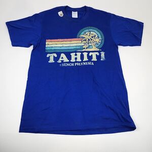 Tahiti French Polynesia Graphic T-Shirt Adult Medium Blue Tropical Vacation Tee